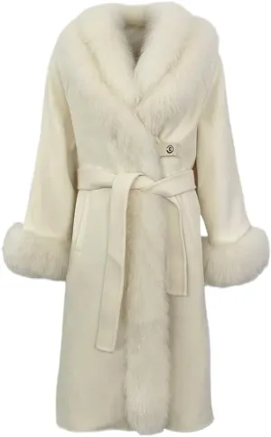 Winter Jacket Natural Real Big Fox Fur Collar Belts Long Thick Warm Wool Blends Coat Women Outerwear Streetwear (Medium,Beige)