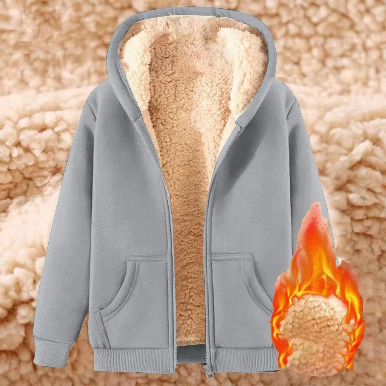 Winter Jackets for Men Fleece Lined Full Zip Hoodies Sweatshirts Trendy Loose Fit Sherpa Cardigan Coat with Pockets