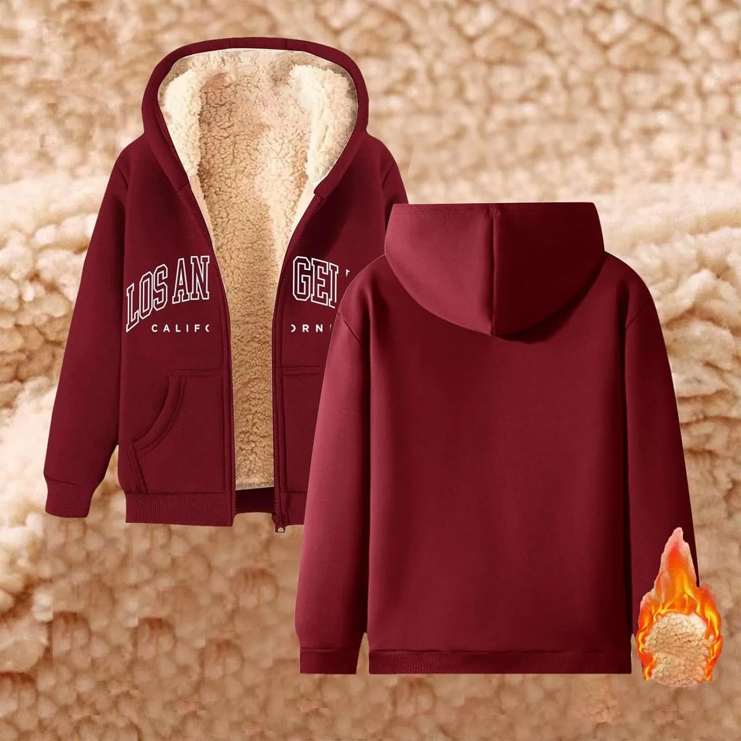 Winter Jackets for Men Fleece Lined Full Zip Hoodies Sweatshirts Trendy Loose Fit Sherpa Cardigan Coat with Pockets