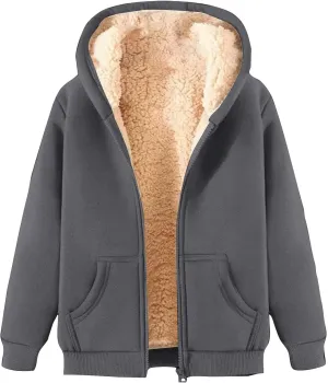 Winter Jackets for Men Fleece Lined Full Zip Hoodies Sweatshirts Trendy Loose Fit Sherpa Cardigan Coat with Pockets
