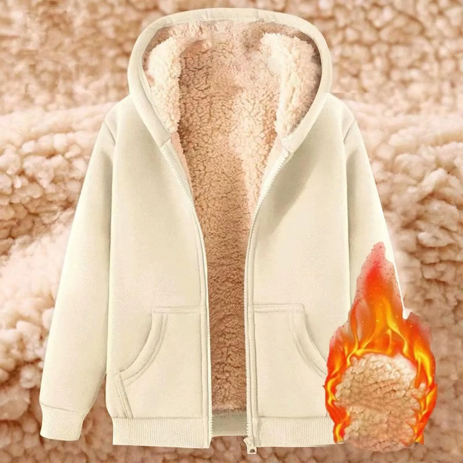 Winter Jackets for Men Fleece Lined Full Zip Hoodies Sweatshirts Trendy Loose Fit Sherpa Cardigan Coat with Pockets