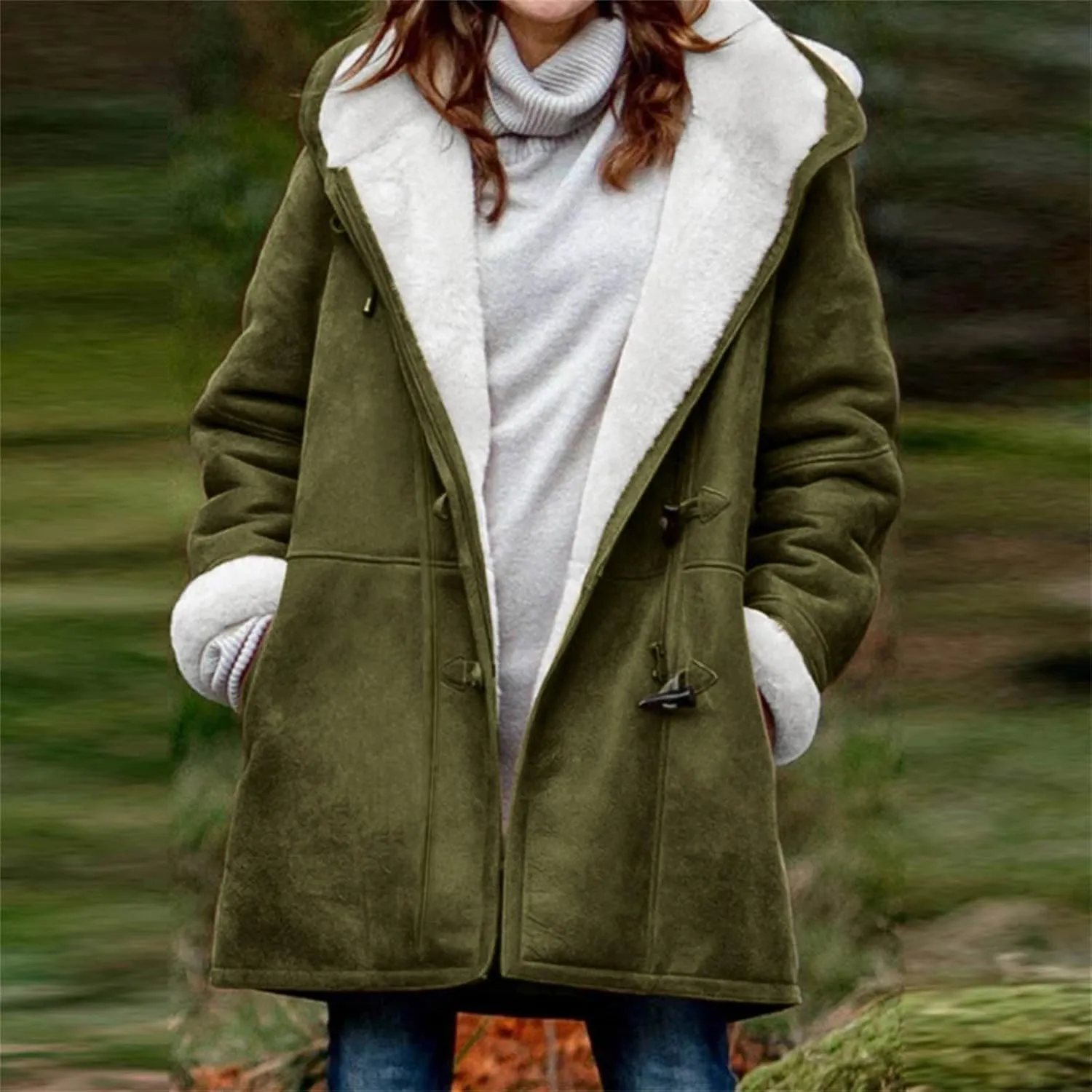 Winter Jackets for Women Sherpa Lined Suede Coat Thick Hooded Jacket Plus Size Parka Coat Warm Outerwear with Pockets