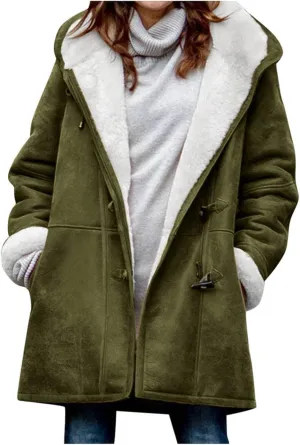 Winter Jackets for Women Sherpa Lined Suede Coat Thick Hooded Jacket Plus Size Parka Coat Warm Outerwear with Pockets