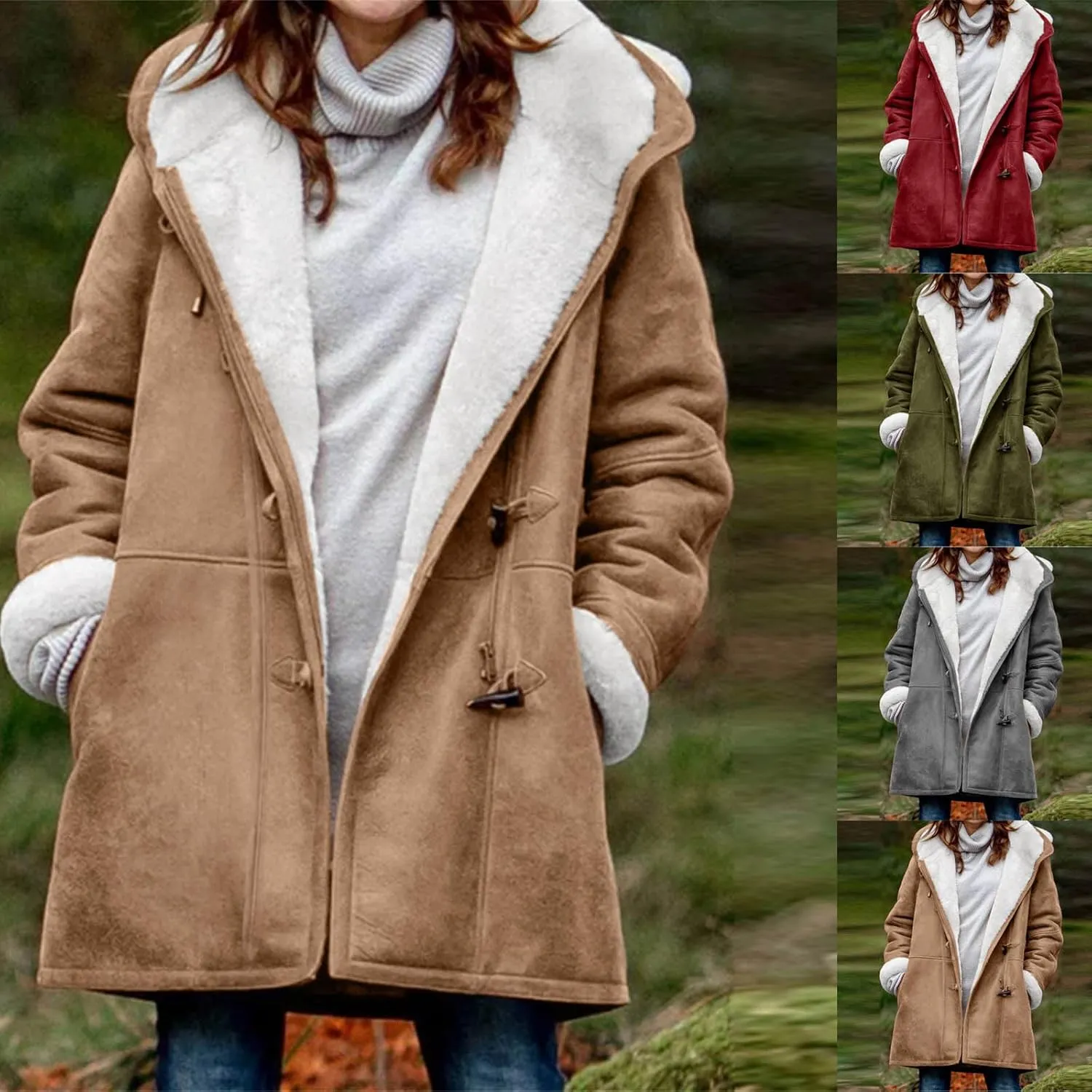 Winter Jackets for Women Sherpa Lined Suede Coat Thick Hooded Jacket Plus Size Parka Coat Warm Outerwear with Pockets