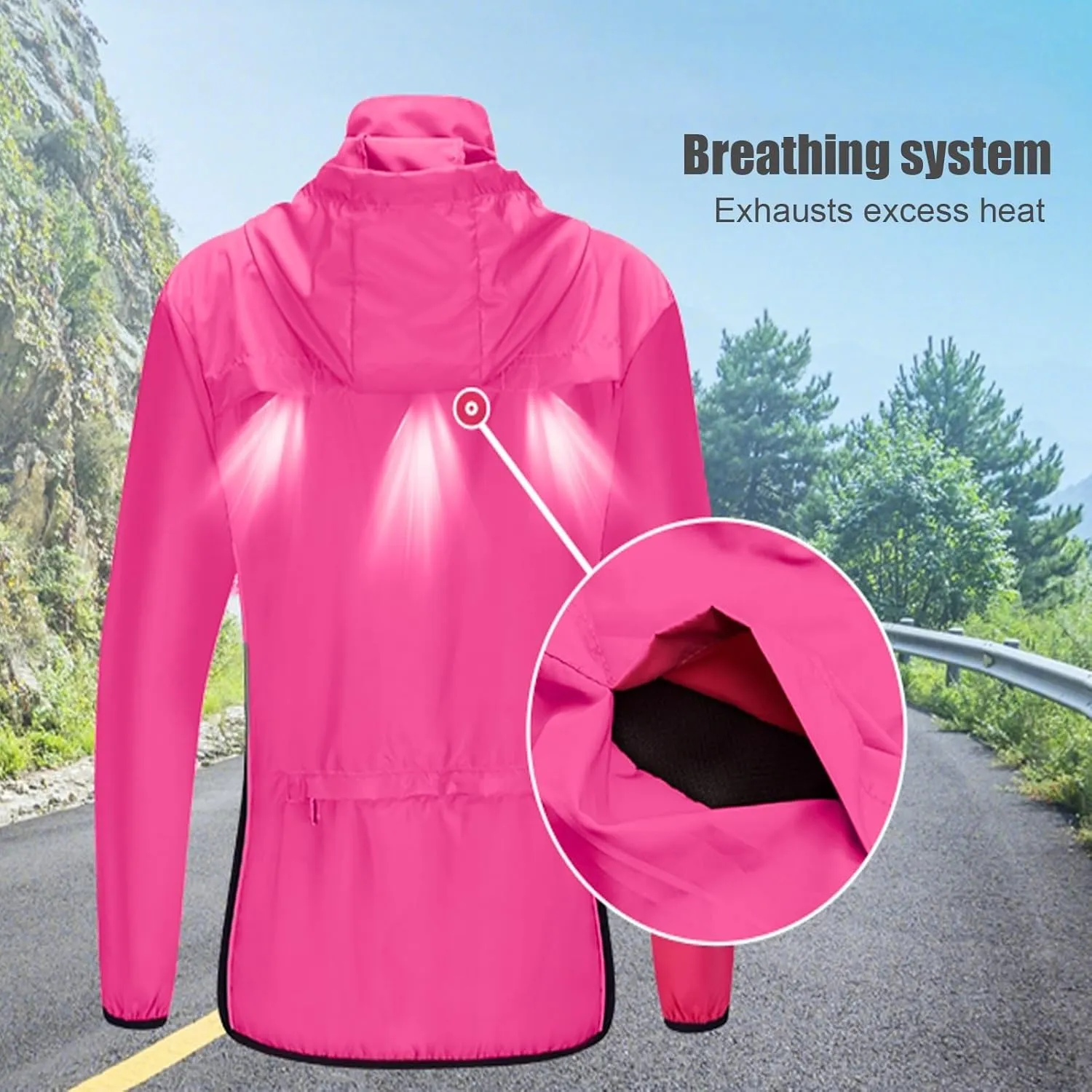 Women Breathable Cycling Rain Jackets, Full-Length Zipper High Visibility long sleeve