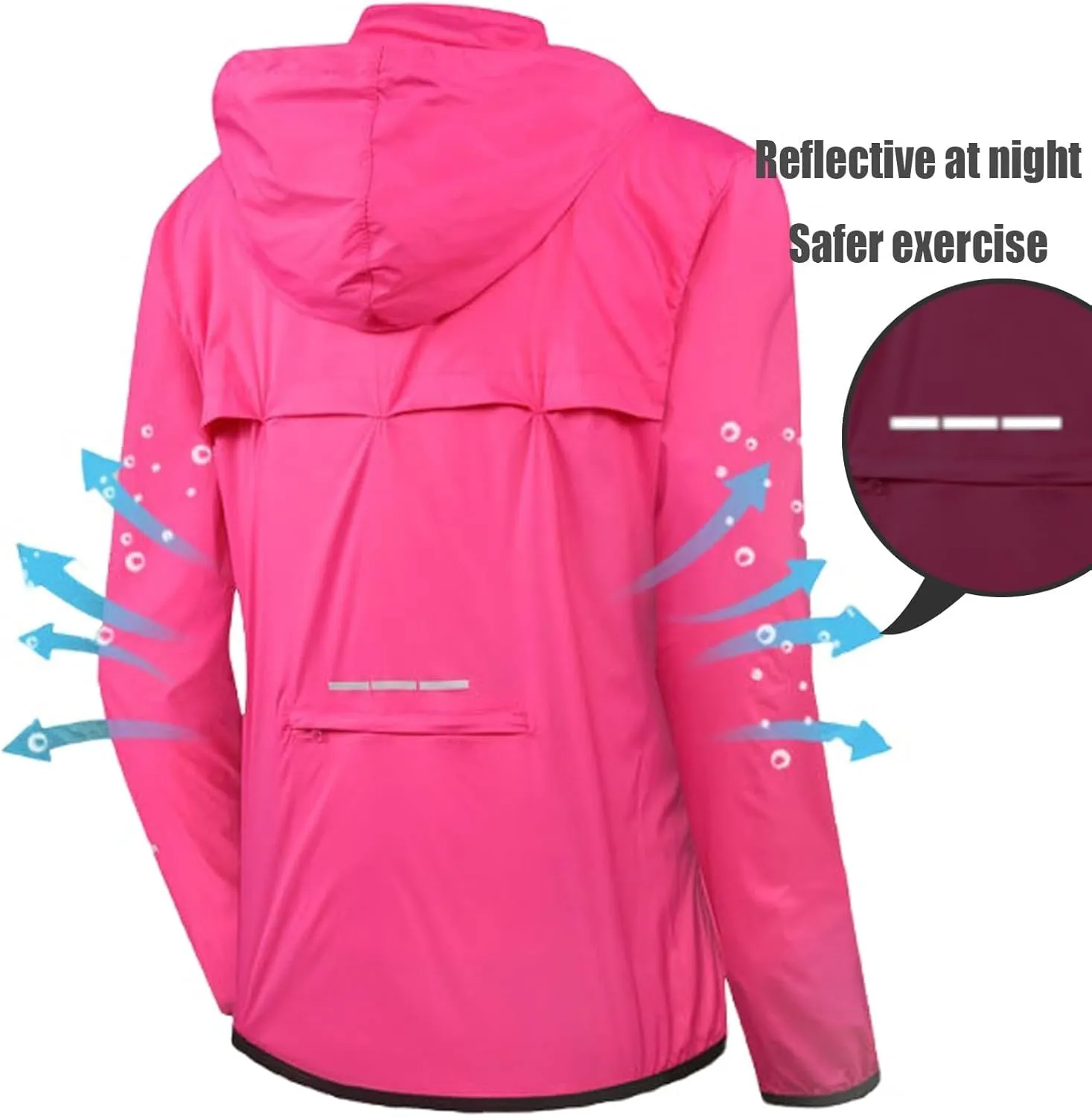 Women Breathable Cycling Rain Jackets, Full-Length Zipper High Visibility long sleeve