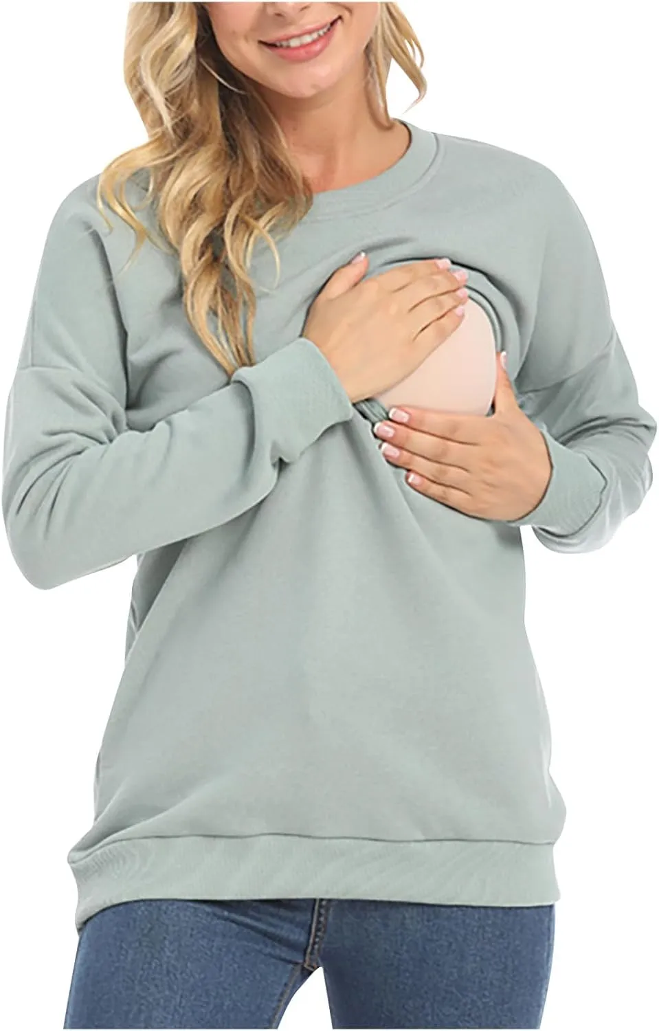 Women Maternity Nursing Shirts Long Sleeve Comfy Breastfeeding Tops Crewneck Zipper Sweatshirt Pregnancy Clothes