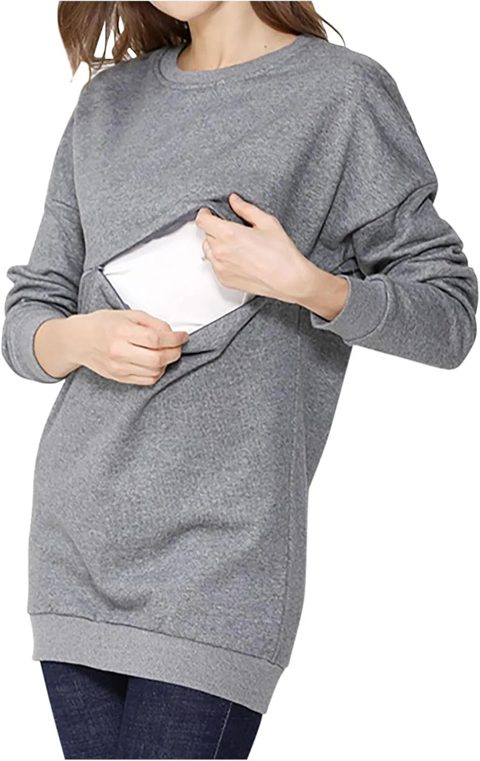 Women Maternity Nursing Shirts Long Sleeve Comfy Breastfeeding Tops Crewneck Zipper Sweatshirt Pregnancy Clothes