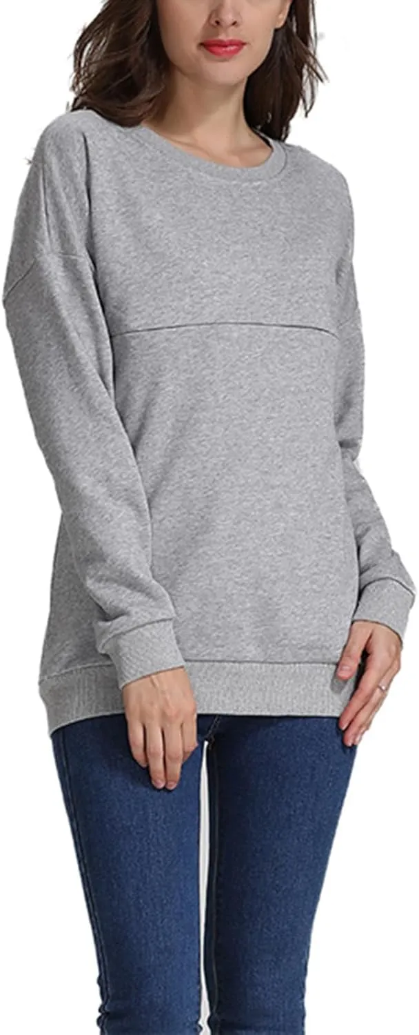 Women Maternity Nursing Shirts Long Sleeve Comfy Breastfeeding Tops Crewneck Zipper Sweatshirt Pregnancy Clothes