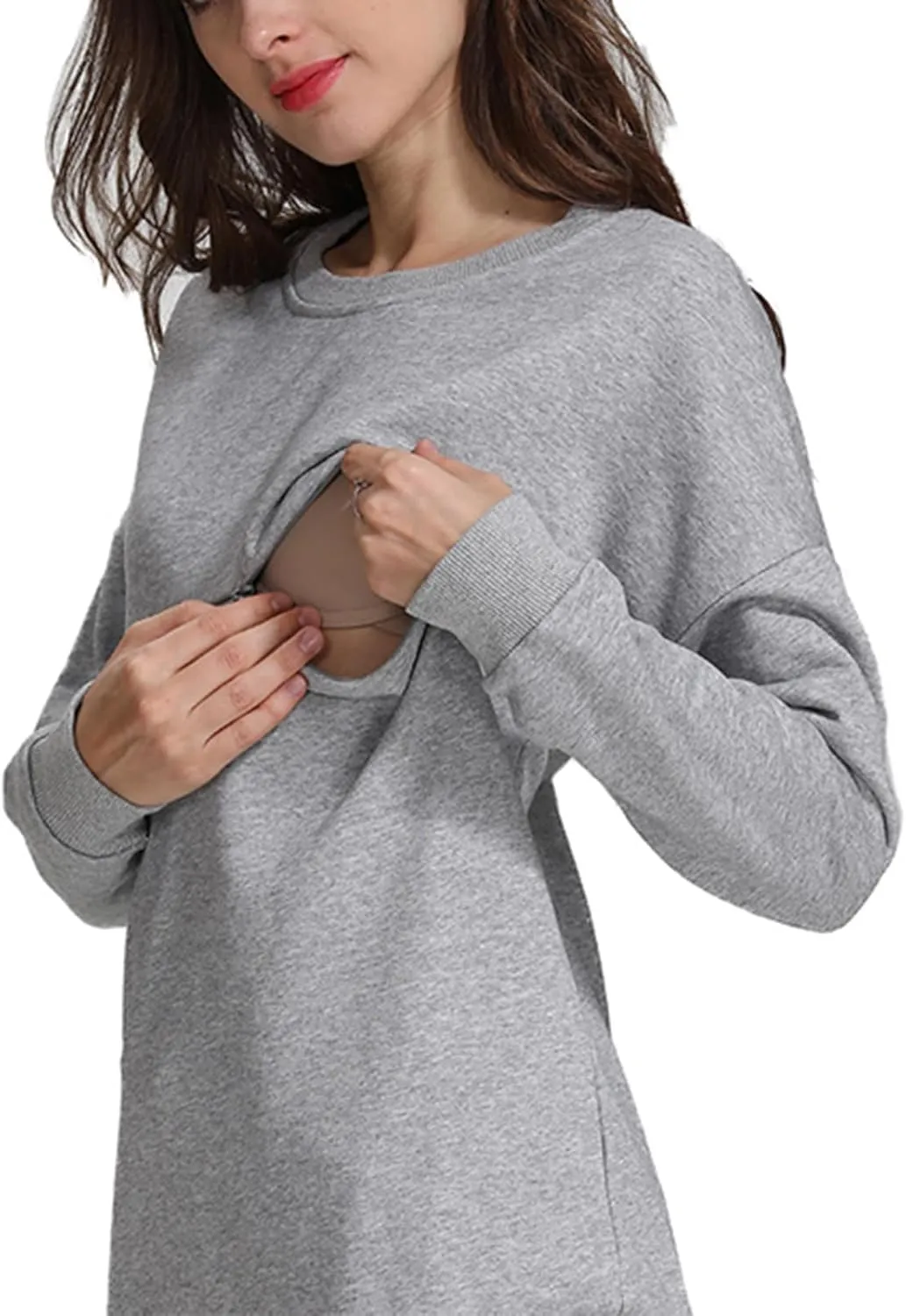 Women Maternity Nursing Shirts Long Sleeve Comfy Breastfeeding Tops Crewneck Zipper Sweatshirt Pregnancy Clothes
