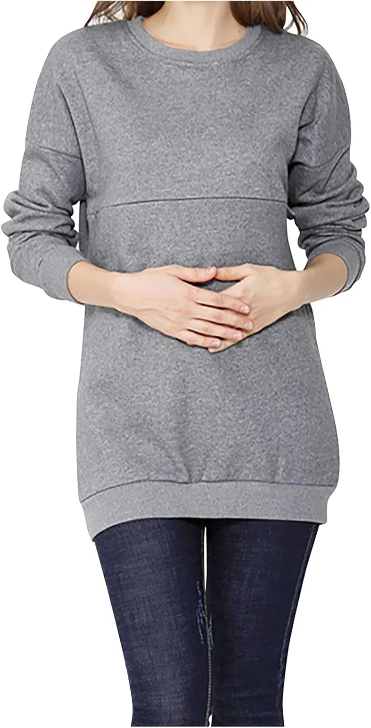 Women Maternity Nursing Shirts Long Sleeve Comfy Breastfeeding Tops Crewneck Zipper Sweatshirt Pregnancy Clothes