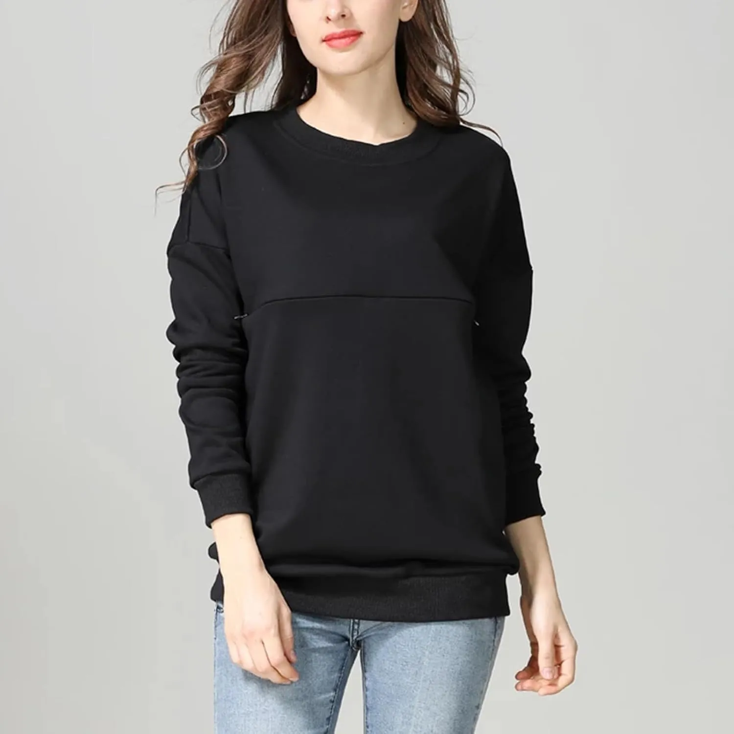 Women Maternity Nursing Shirts Long Sleeve Comfy Breastfeeding Tops Crewneck Zipper Sweatshirt Pregnancy Clothes