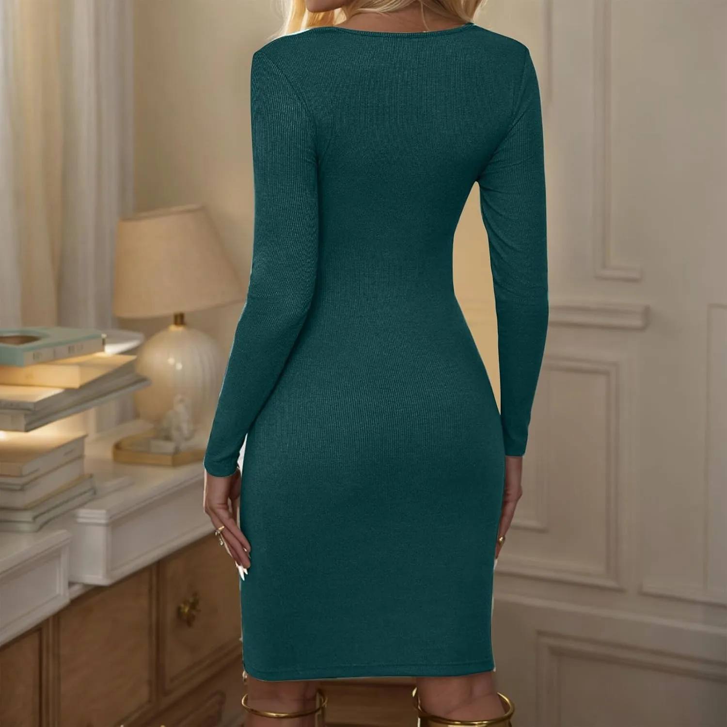 Women Maternity Twist Front Bodycon Long Sleeve Round Neck Pencil Dress Textured Knit Pregnancy Dresses 2025 Trendy