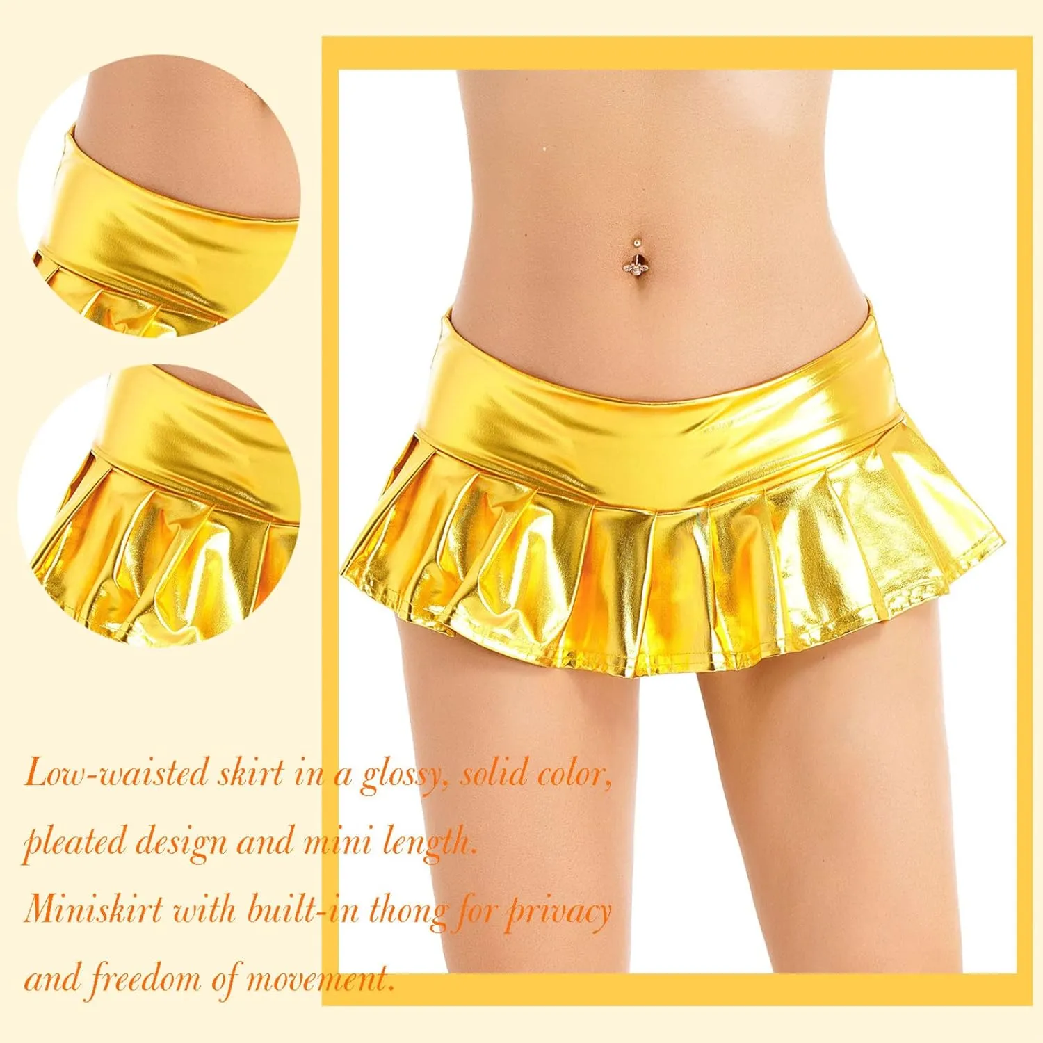 Women Metallic Skirt Wetlook Shiny Skirt Novelty Pleated Mini Skirt Bikini Skirt Dance Clubwear