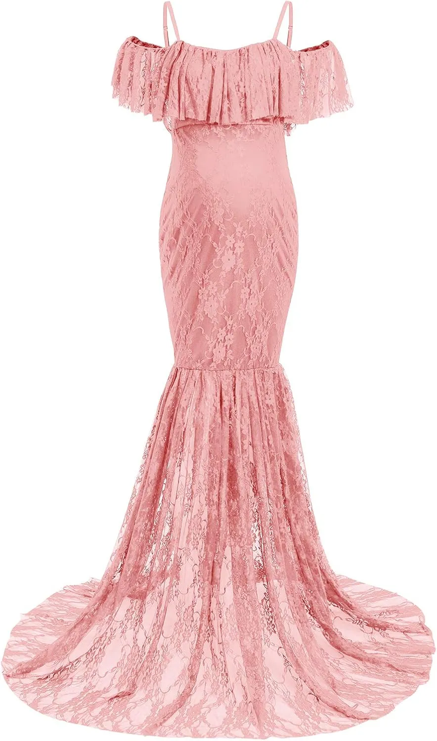 Women Spaghetti Strap Ruffle Floral Lace Maternity Dress for Photography Mermaid Off Shoulder Maternity Dress for Baby Shower