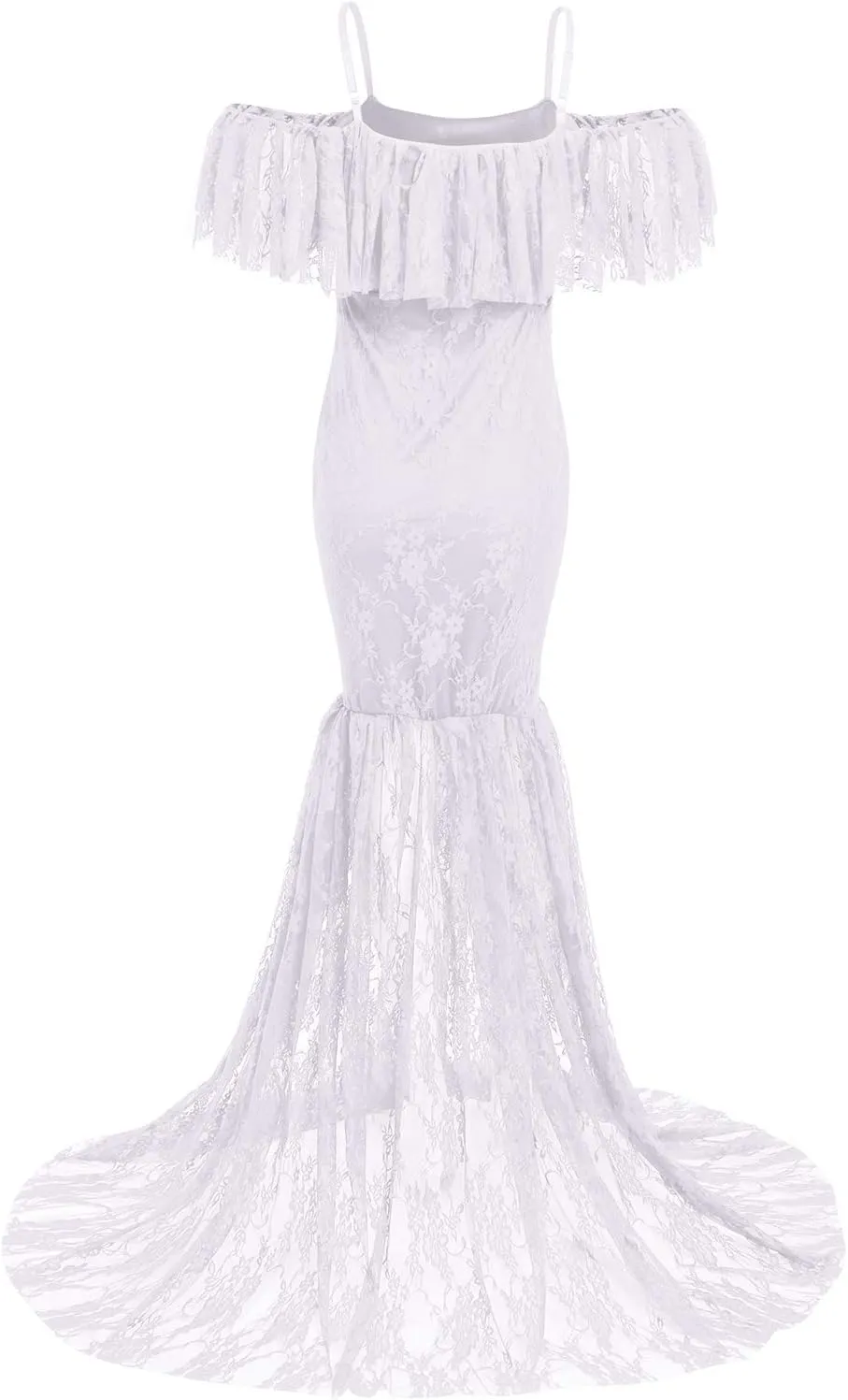 Women Spaghetti Strap Ruffle Floral Lace Maternity Dress for Photography Mermaid Off Shoulder Maternity Dress for Baby Shower