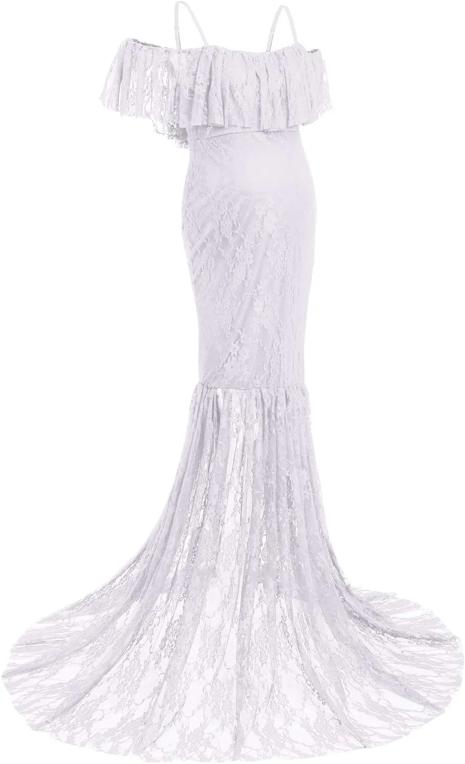 Women Spaghetti Strap Ruffle Floral Lace Maternity Dress for Photography Mermaid Off Shoulder Maternity Dress for Baby Shower