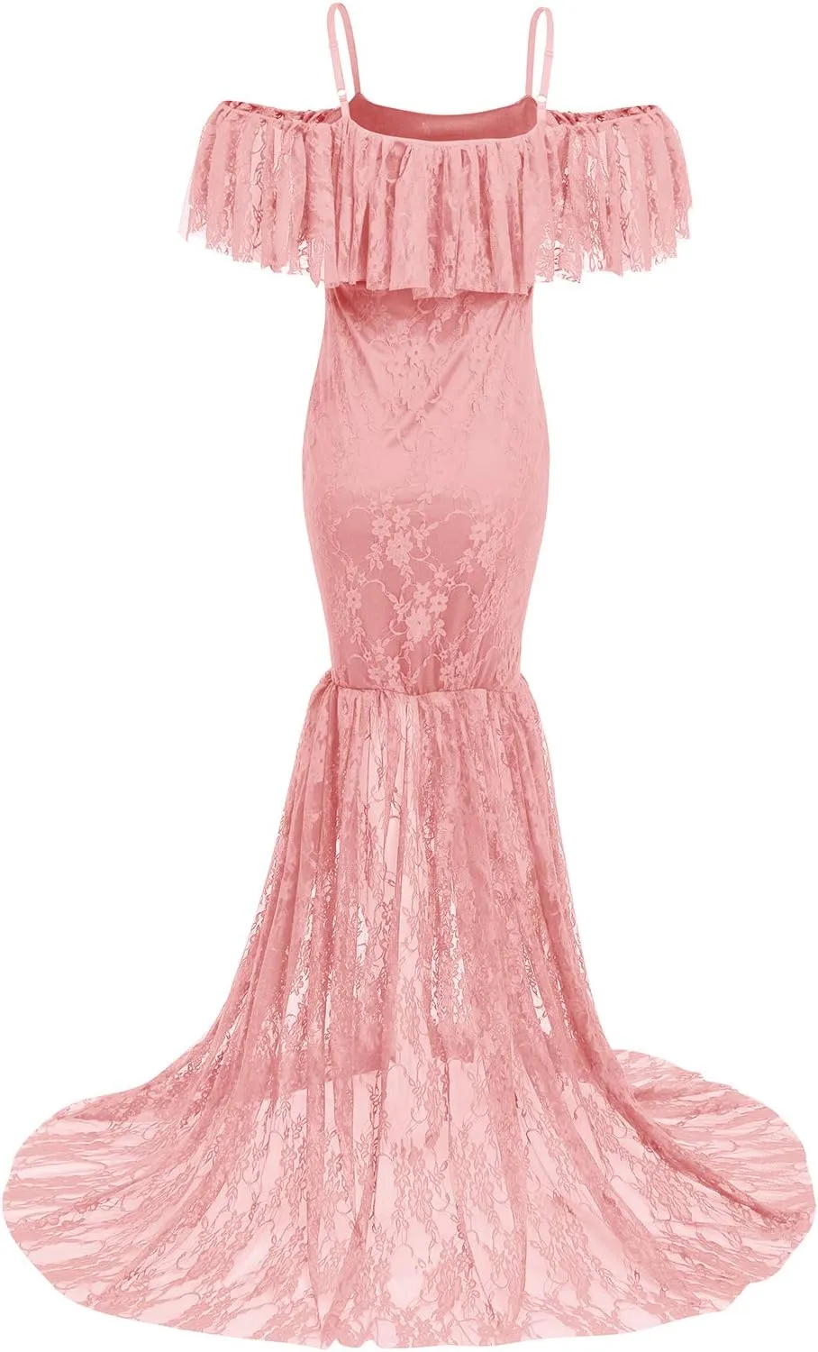 Women Spaghetti Strap Ruffle Floral Lace Maternity Dress for Photography Mermaid Off Shoulder Maternity Dress for Baby Shower