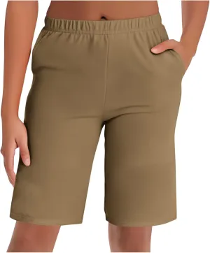 Womens Bermuda Shorts 9" Swim Short High Waisted Swim Board Pants with Pockets UPF 50  Swimsuit Bottoms