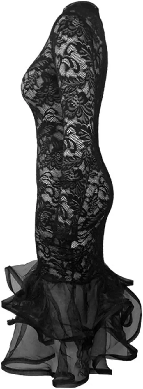 Womens Bodycon Dress Lace Patchwork Ruffles Clubwear Midi Party Dresses