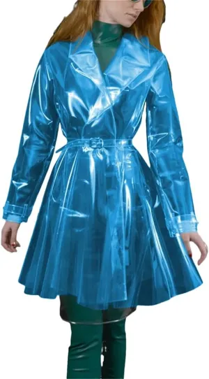 Women’S Clear PVC Trench Rain Poncho Coat Belted Clubwear Night Party Jacket
