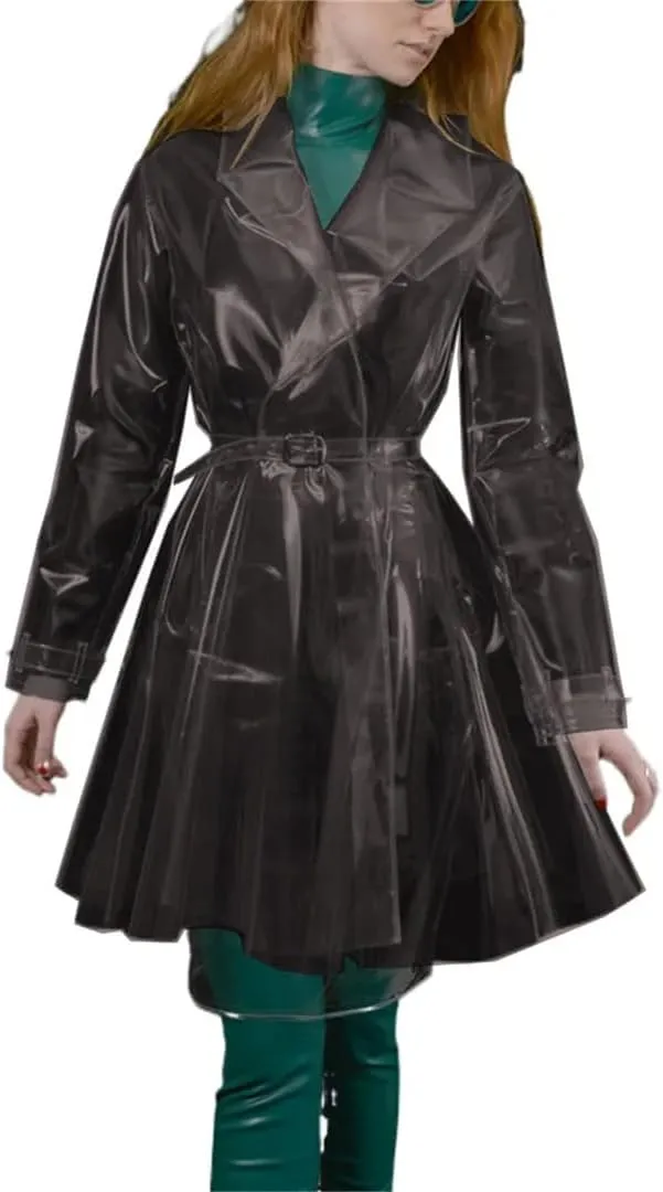 Women’S Clear PVC Trench Rain Poncho Coat Belted Clubwear Night Party Jacket