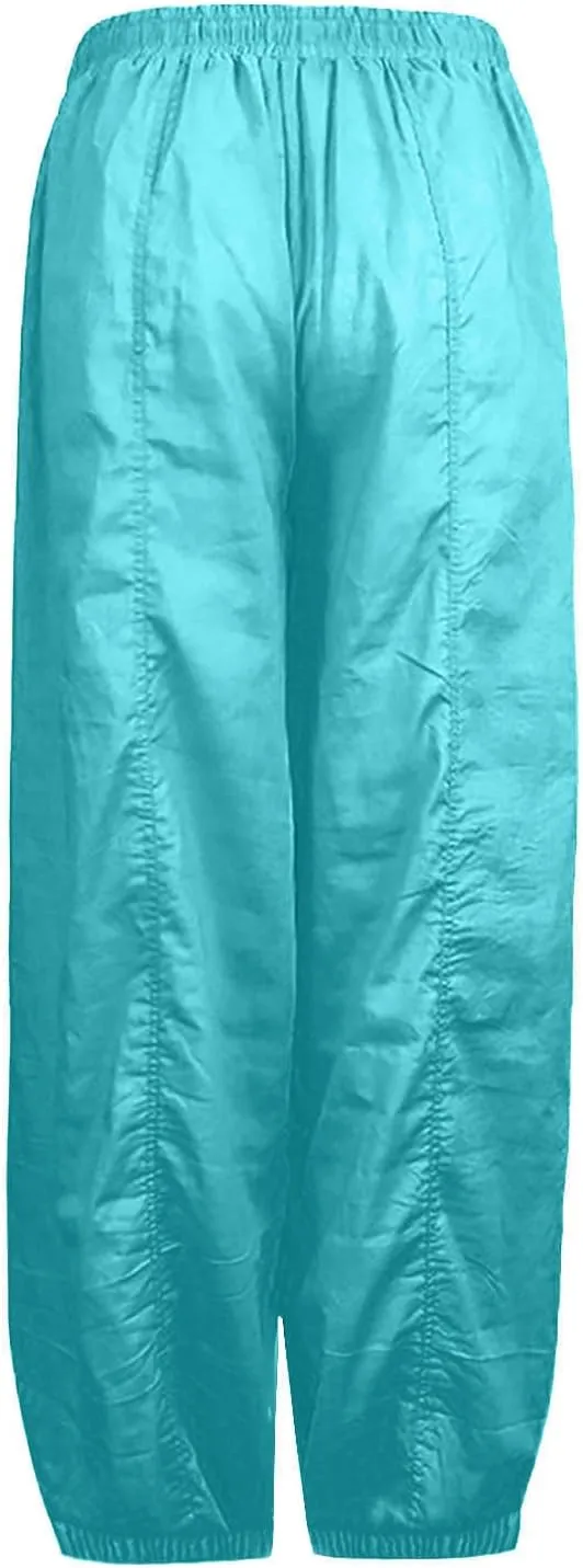Women's Cotton Linen Harem Pant Plus Size Hippie Boho Yoga Pants Baggy Summer Wide Leg Lounge Bottoms