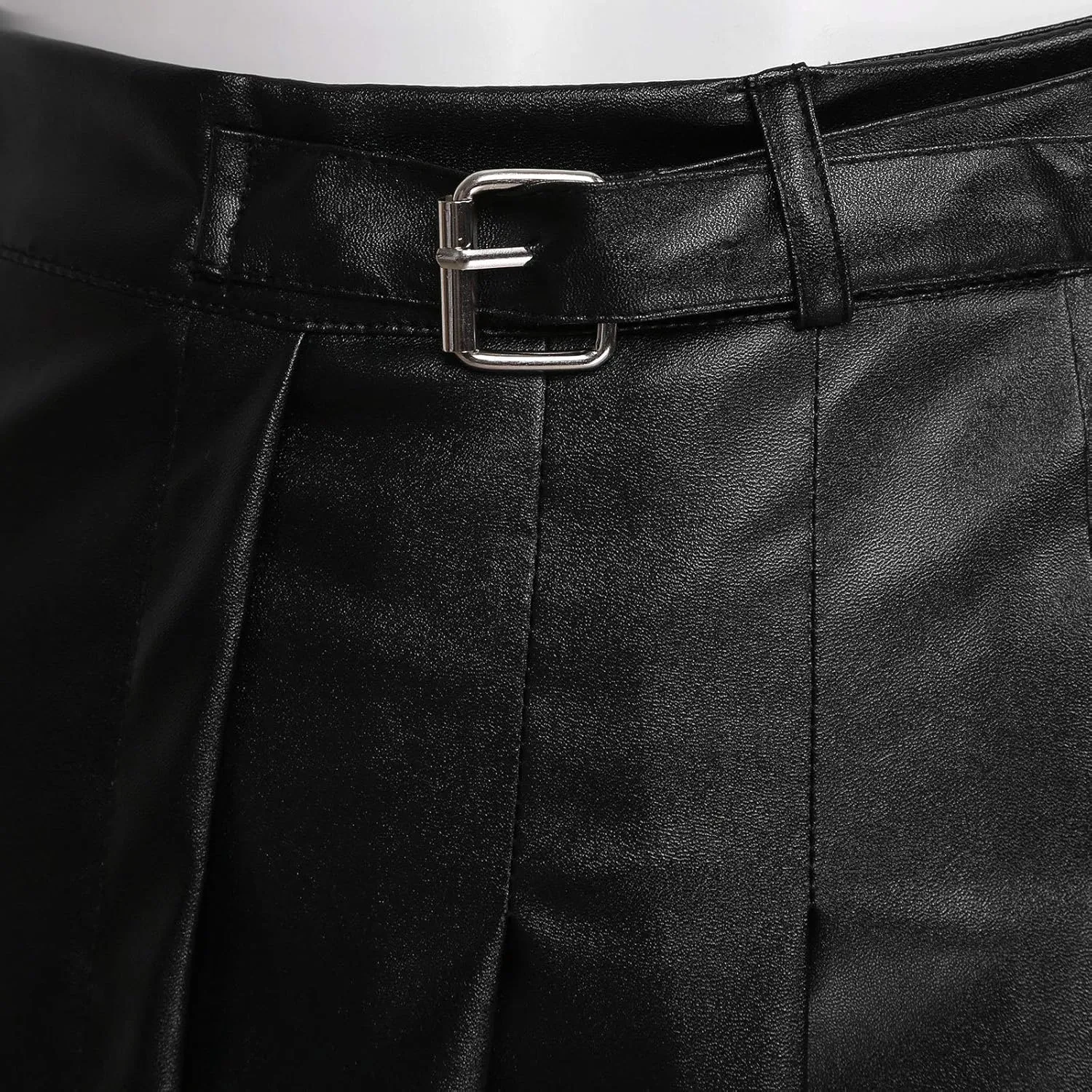 Women's Faux Leather Pleated Solid Short Mini Skirt Club Party Skirts Clubwear