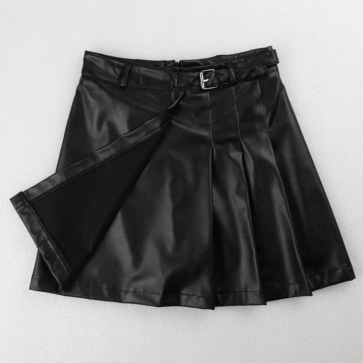 Women's Faux Leather Pleated Solid Short Mini Skirt Club Party Skirts Clubwear