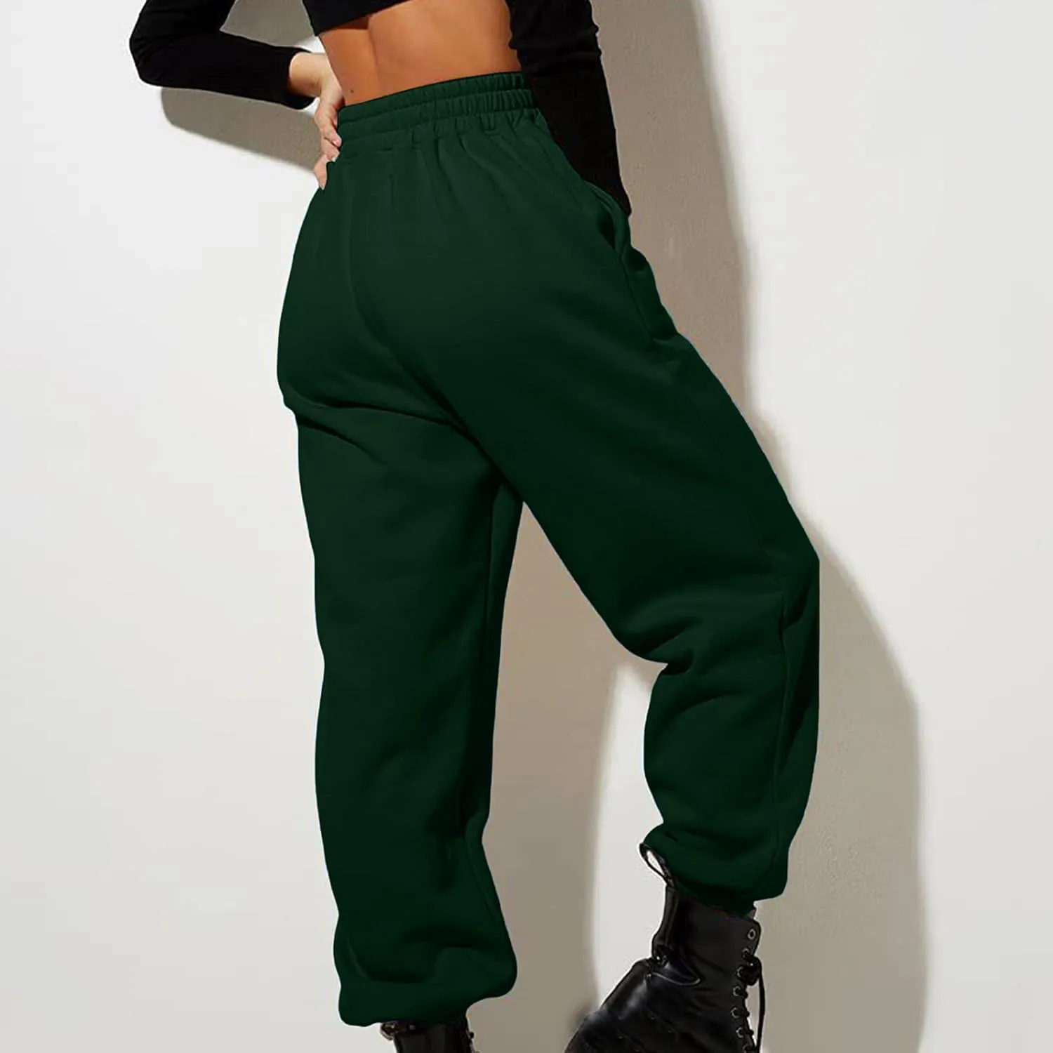 Women's Fleece Lined Joggers High Waisted Sweatpants Drawstring Strech Jogger Workout Active Baggy Lounge Bottoms