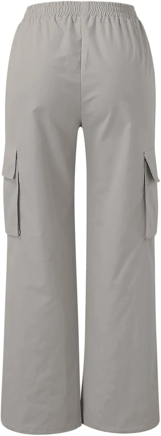 Women's High Waisted Cargo Pants Wide Leg Casual Pants Multi Pockets Straight Trousers Combat Military Trousers