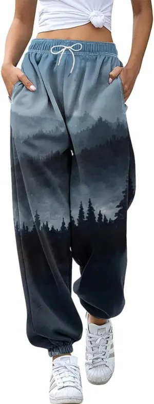 Women's High Waisted Sweatpants Workout Active Joggers Pants Baggy Lounge Bottoms Tie Dye Print Cargo Pants Pocket