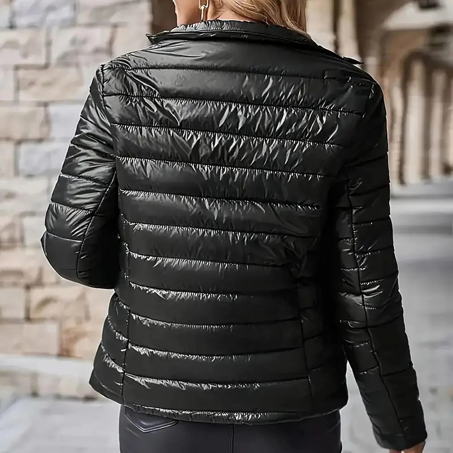 Women's Lightweight Quilted Jackets Winter Casual Sherpa Fleece Lined Padded Down Jackets Trendy Cropped Puffer Coats