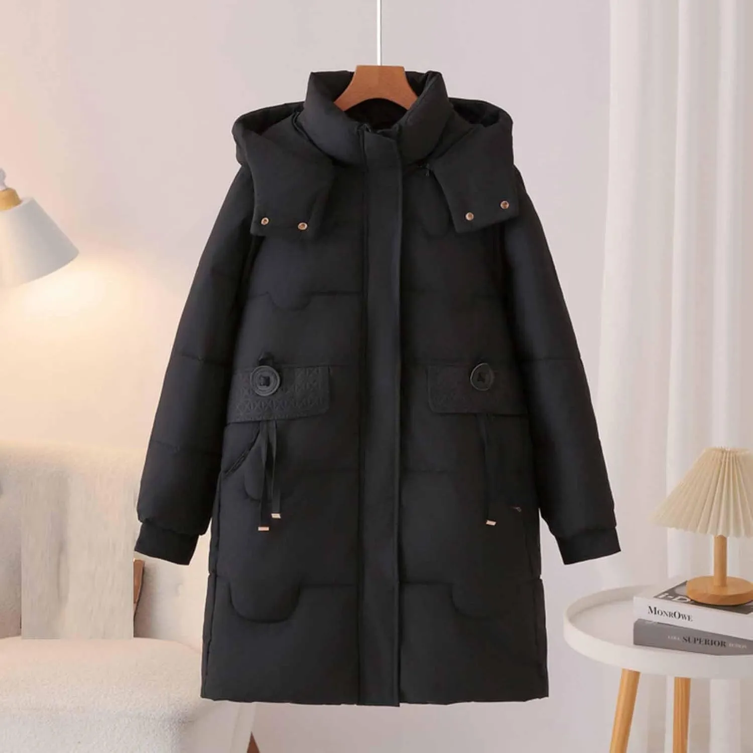 Women's Long Down Puffer Jackets Winter Warm Hooded Quilted Jackets Ski Outerwear Fashion Padded Coats with Pockets