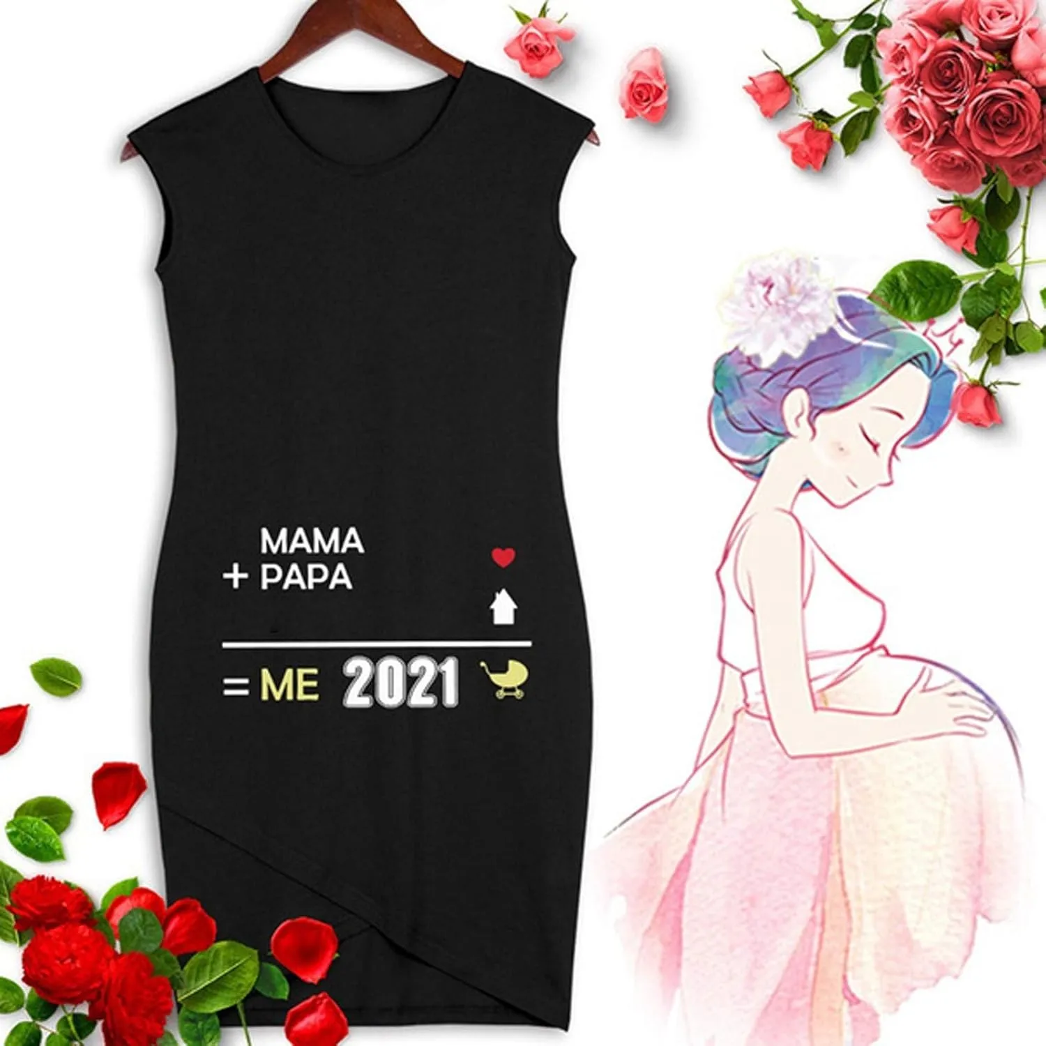 Women's Maternity Dresses Sleeveless Cute Digital Print Tank Tops Pregnancy Dress