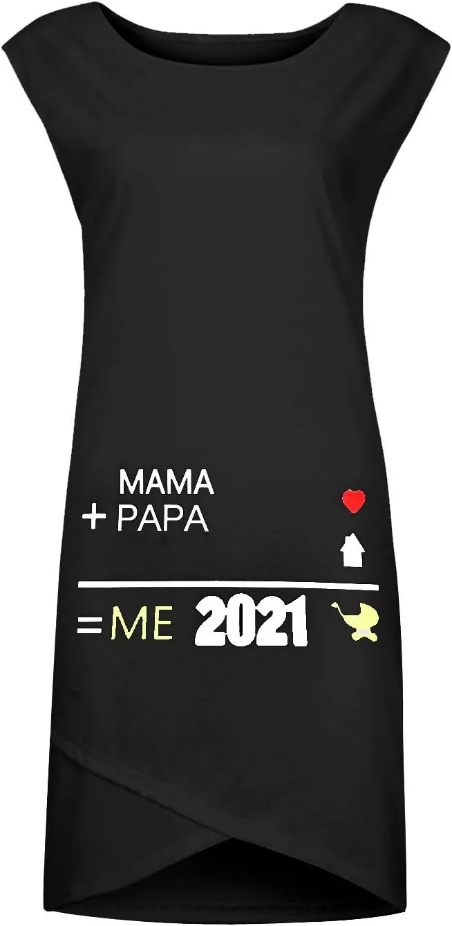 Women's Maternity Dresses Sleeveless Cute Digital Print Tank Tops Pregnancy Dress