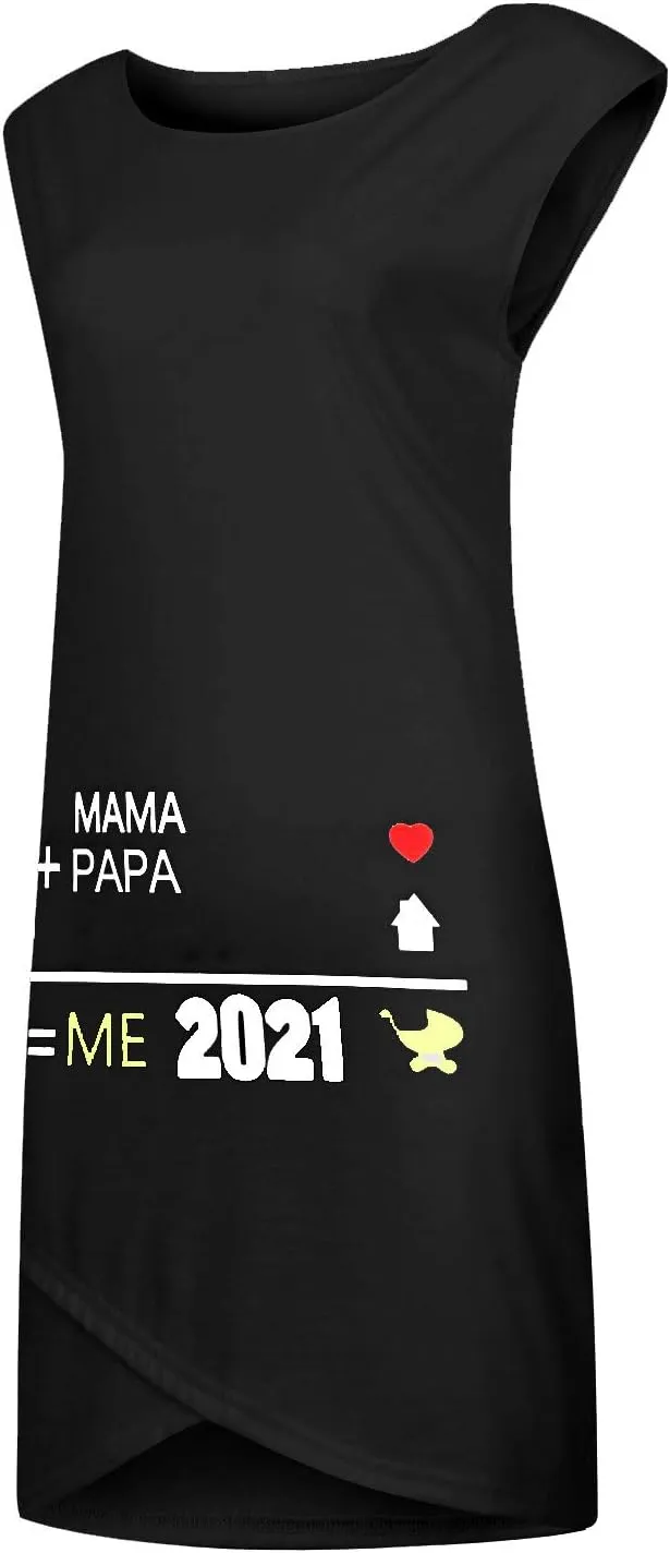 Women's Maternity Dresses Sleeveless Cute Digital Print Tank Tops Pregnancy Dress