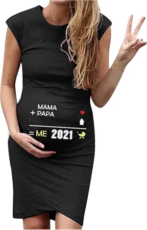 Women's Maternity Dresses Sleeveless Cute Digital Print Tank Tops Pregnancy Dress