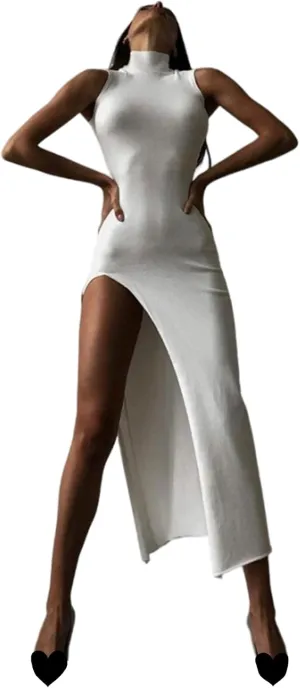 Womens Mock Neck High Split Maxi Dress Bodycon Sleeveless Evening Cocktail Party Long Dress