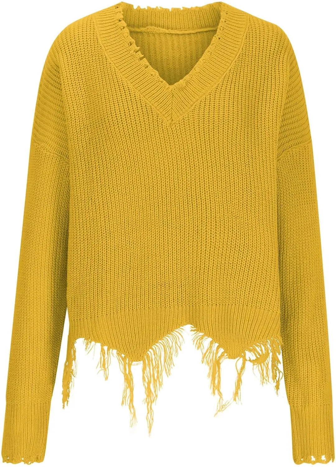 Womens Off The Shoulder V Neck Sweaters Cropped Casual Loose Chunky Knit Sweater Winter Spring Trendy Jumper Tops