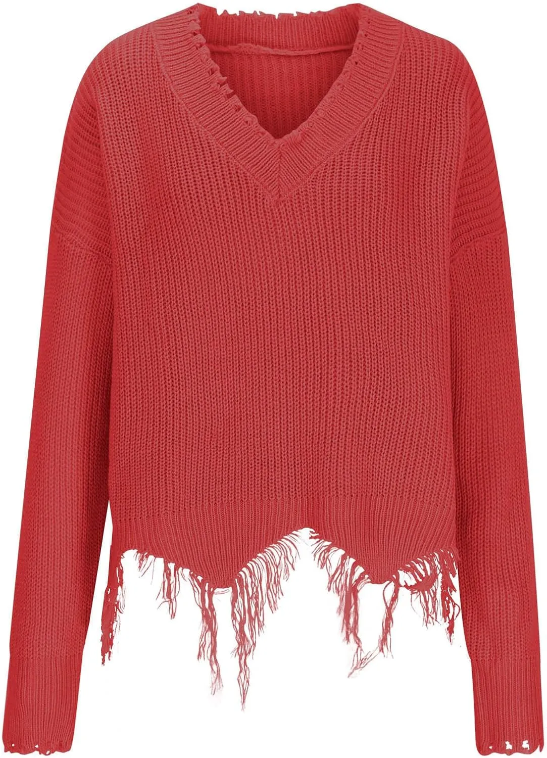 Womens Off The Shoulder V Neck Sweaters Cropped Casual Loose Chunky Knit Sweater Winter Spring Trendy Jumper Tops