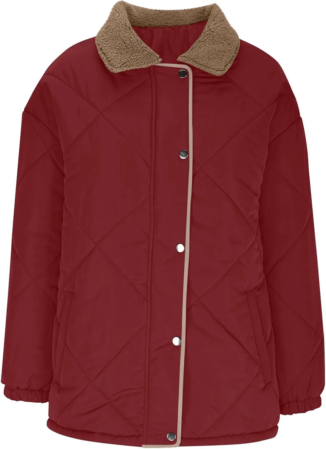 Womens Quilted Lightweight Jackets Button Down Puffer Jacket with Fleece Lapel Winter Coats Padded Down Coats Outwear
