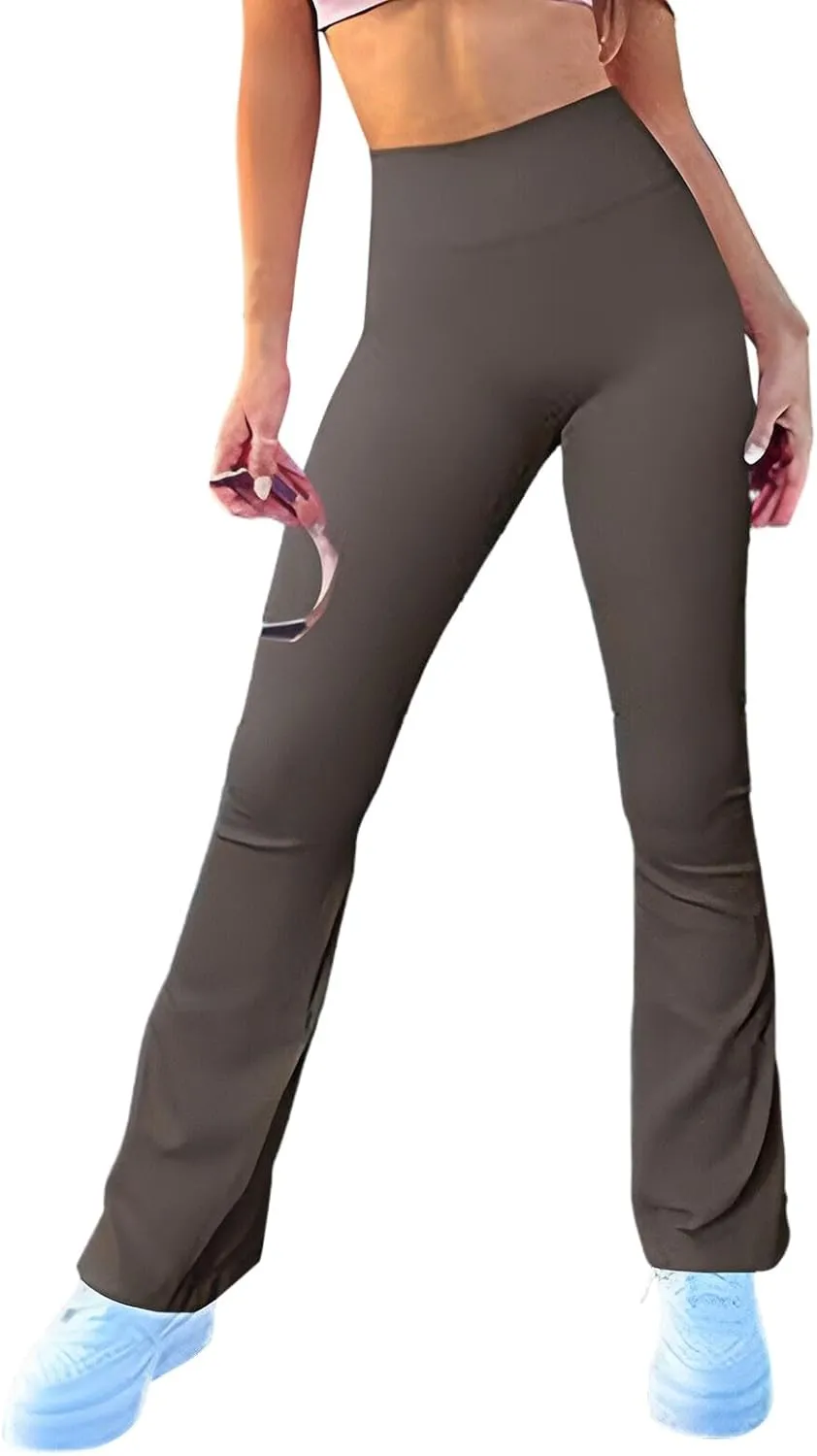 Women's Ribbed Yoga Pants Seamless Workout High Waisted Bell Bottoms Flare Leggings Tummy Control Athletic Yoga Leggings