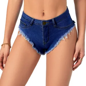 Women's Sexy High Waisted Stretch Mini Denim Shorts Hot Pants Clubwear, Dark Blue, Large