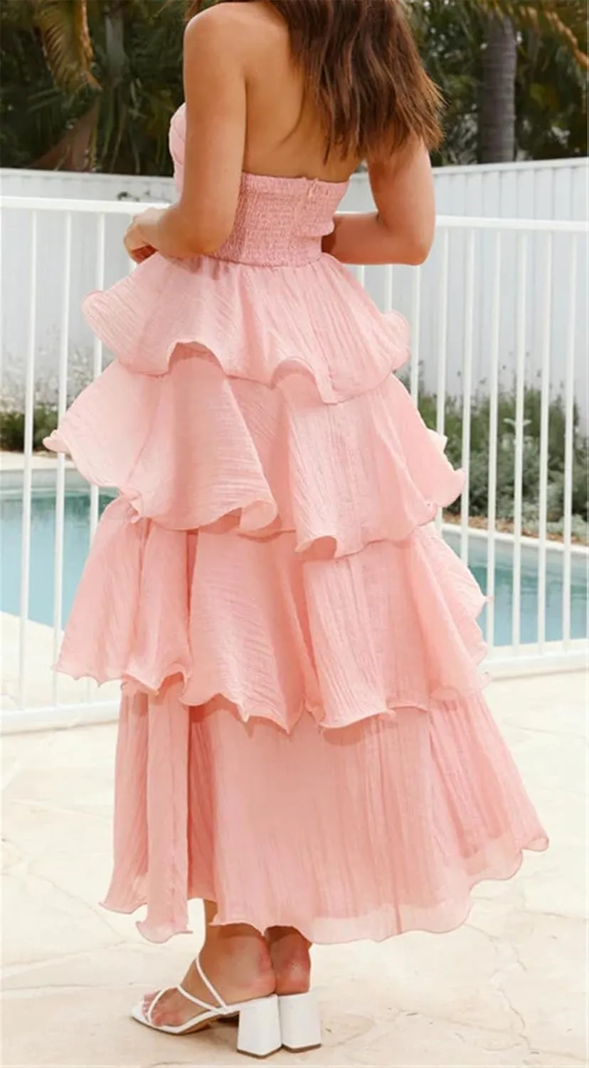Womens Sexy Off Shoulder Ruffles Ruched Bodycon Party Clubwear Tiered Solid Dress
