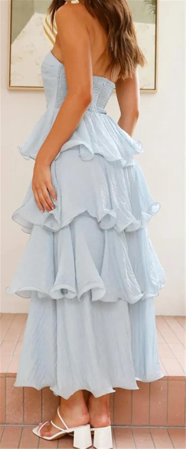 Womens Sexy Off Shoulder Ruffles Ruched Bodycon Party Clubwear Tiered Solid Dress
