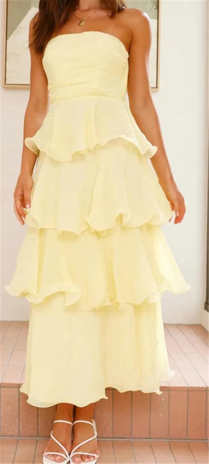 Womens Sexy Off Shoulder Ruffles Ruched Bodycon Party Clubwear Tiered Solid Dress