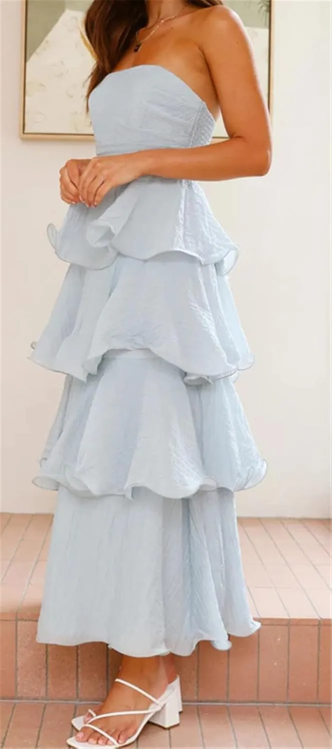 Womens Sexy Off Shoulder Ruffles Ruched Bodycon Party Clubwear Tiered Solid Dress