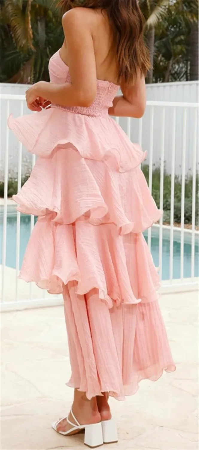 Womens Sexy Off Shoulder Ruffles Ruched Bodycon Party Clubwear Tiered Solid Dress