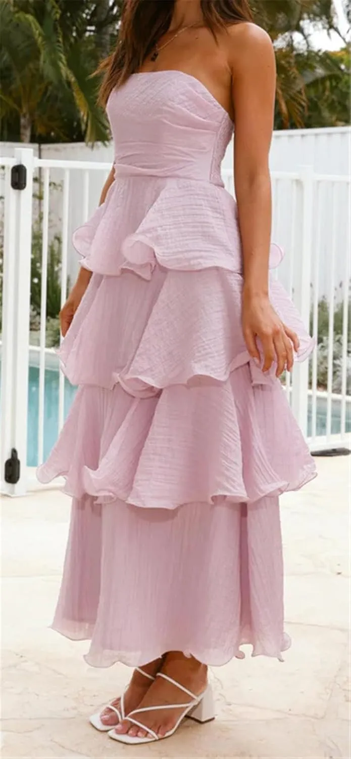 Womens Sexy Off Shoulder Ruffles Ruched Bodycon Party Clubwear Tiered Solid Dress
